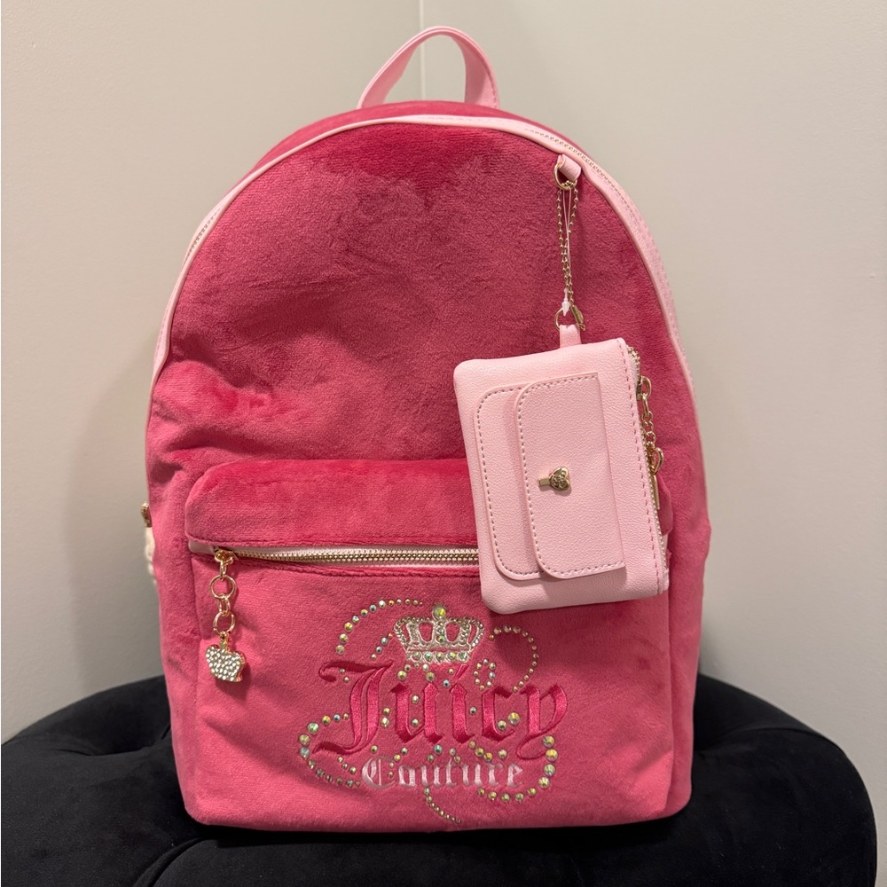 Juicy Couture Pink Velvet Backpack with Charm